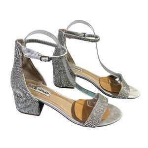Steve Madden Women's Irenee Heeled Sandal, Silver Rhinestone Size 8